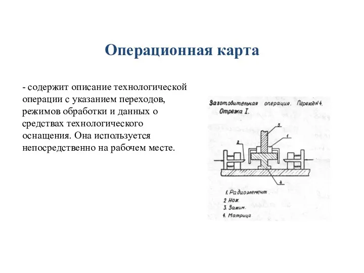 Операционная карта - содержит описание технологической операции с указанием переходов,