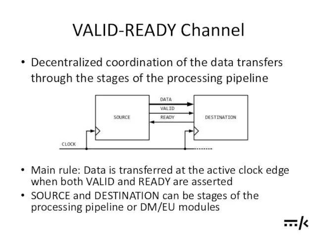 VALID-READY Channel Main rule: Data is transferred at the active