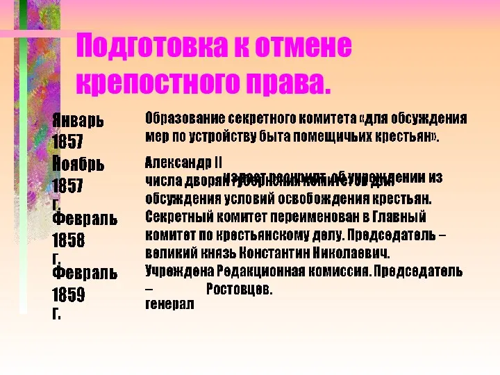 Подготовка к отмене крепостного права.