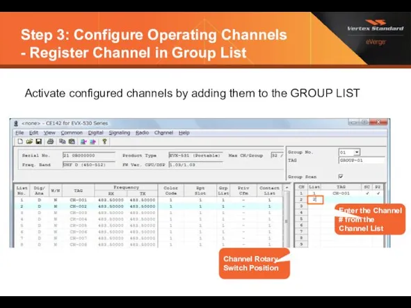 Step 3: Configure Operating Channels - Register Channel in Group