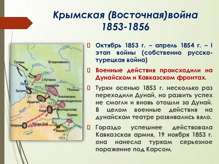 Крымская (Восточная)война 1853-1856 Октябрь 1853 г. – апрель 1854 г. – I этап