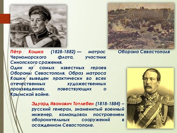 Пётр Кошка (1828-1882) — матрос Черноморского флота, участник Синопского сражения. Один из самых