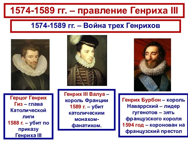 1574-1589 гг. – правление Генриха III 1574-1589 гг. – Война