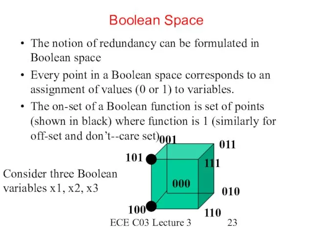 ECE C03 Lecture 3 Boolean Space The notion of redundancy