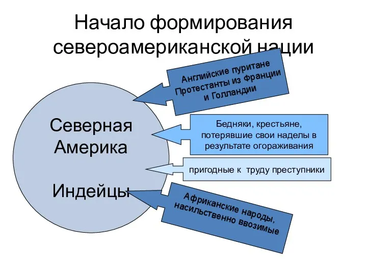 Начало формирования североамериканской нации Северная Америка Индейцы Английские пуритане Протестанты из Франции и