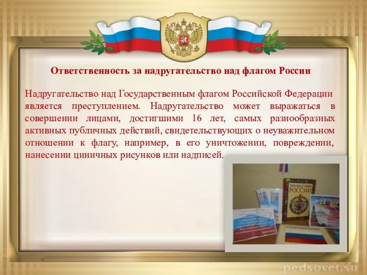 Ответственность за надругательство над флагом России Надругательство над Государственным флагом