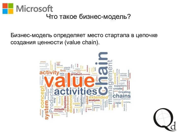 Что такое бизнес-модель? Бизнес-модель определяет место стартапа в цепочке создания ценности (value chain).