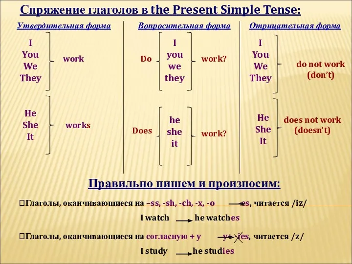 Спряжение глаголов в the Present Simple Tense: Утвердительная форма I