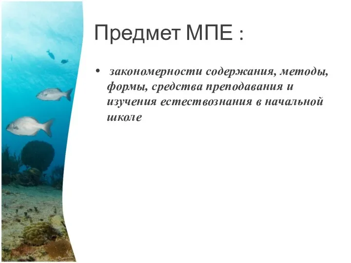 Предмет МПЕ : закономерности содержания, методы, формы, средства преподавания и изучения естествознания в начальной школе