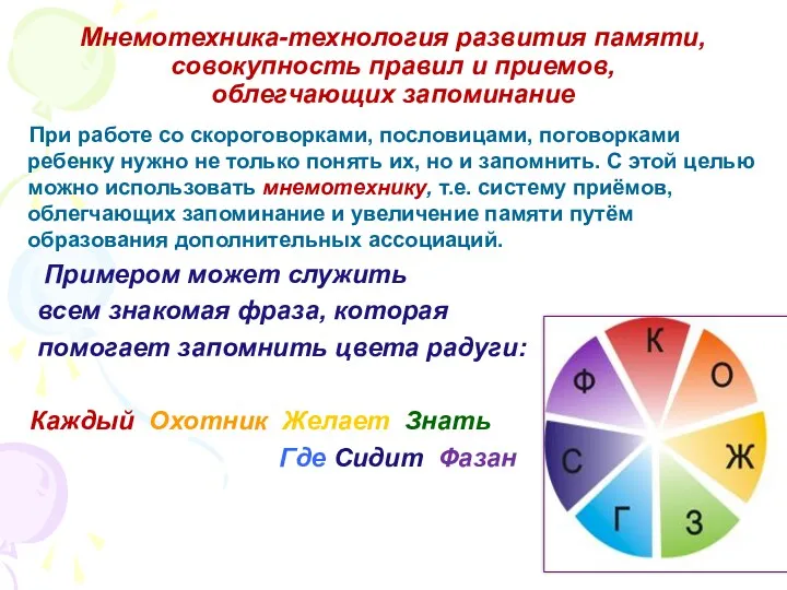 Мнемотехника-технология развития памяти, совокупность правил и приемов, облегчающих запоминание При