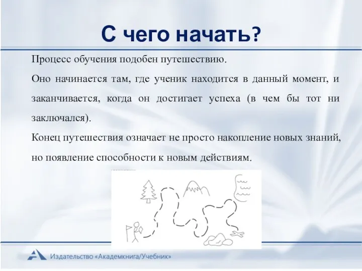 С чего начать? Процесс обучения подобен путешествию. Оно начинается там,