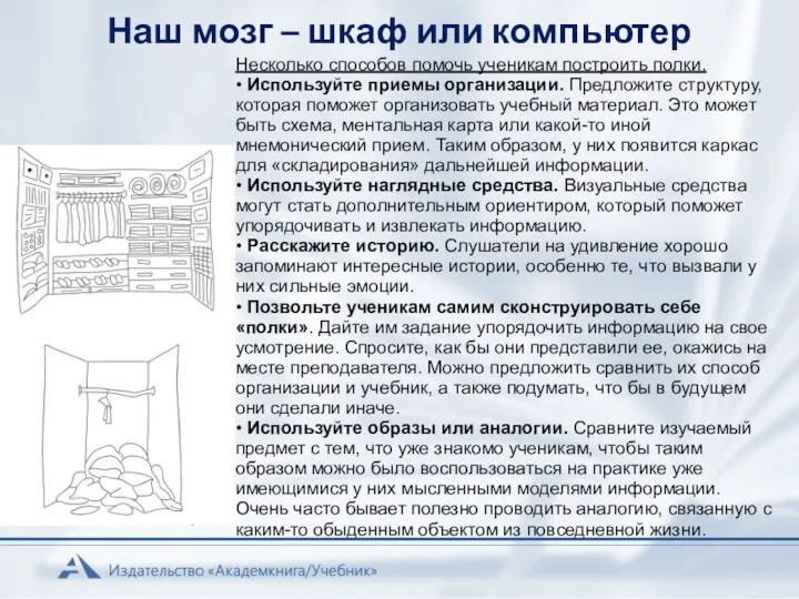 Наш мозг – шкаф или компьютер Несколько способов помочь ученикам