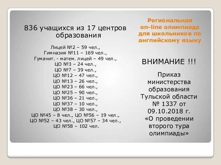 Региональная on-line олимпиада для школьников по английскому языку ВНИМАНИЕ !!!