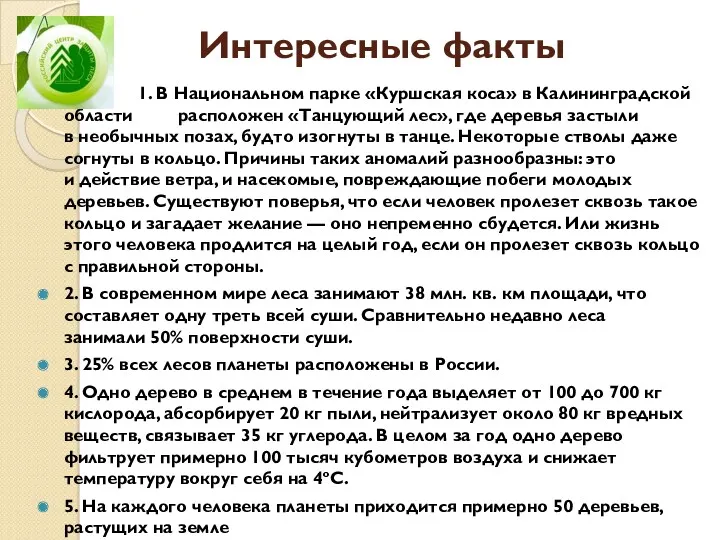 Интересные факты 1. В Национальном парке «Куршская коса» в Калининградской