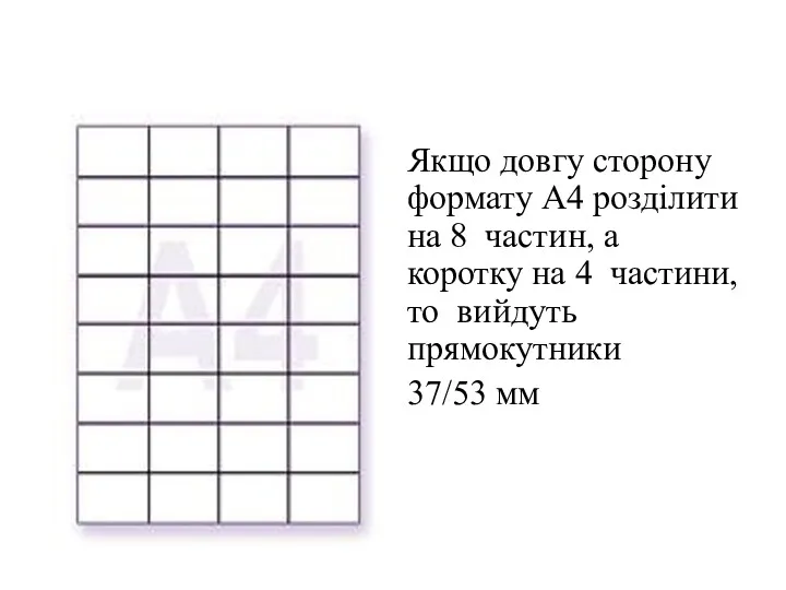 Якщо довгу сторону формату А4 розділити на 8 частин, а