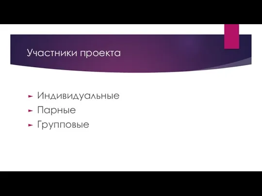 Участники проекта Индивидуальные Парные Групповые