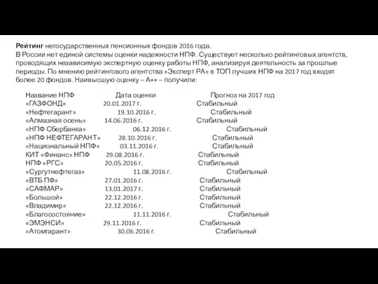 Рейтинг негосударственных пенсионных фондов 2016 года. В России нет единой