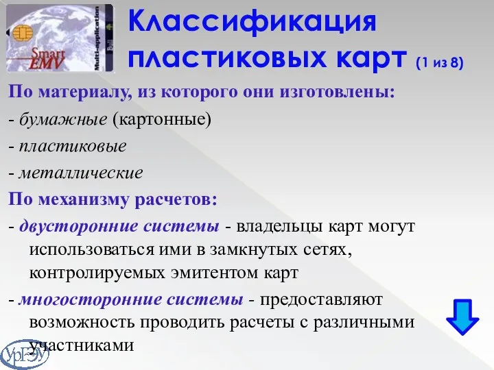 Классификация пластиковых карт (1 из 8) По материалу, из которого