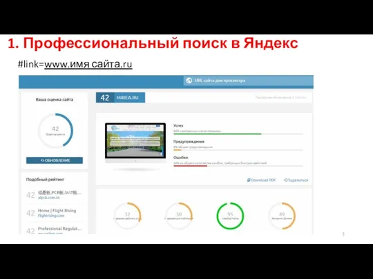 1. Профессиональный поиск в Яндекс #link=www.имя сайта.ru