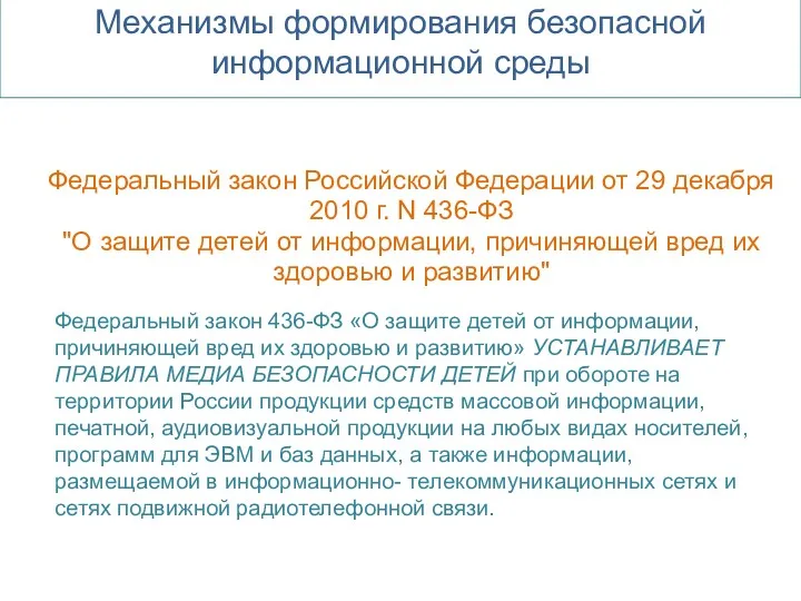 Федеральный закон Российской Федерации от 29 декабря 2010 г. N 436-ФЗ "О защите