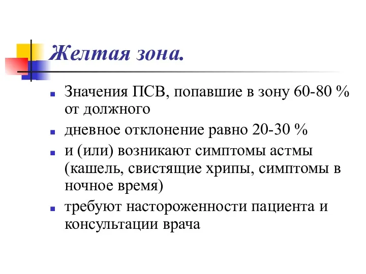 Желтая зона. Значения ПСВ, попавшие в зону 60-80 % от