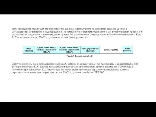 Поле управления служит для определения типа сервиса, используемого протоколами сетевого