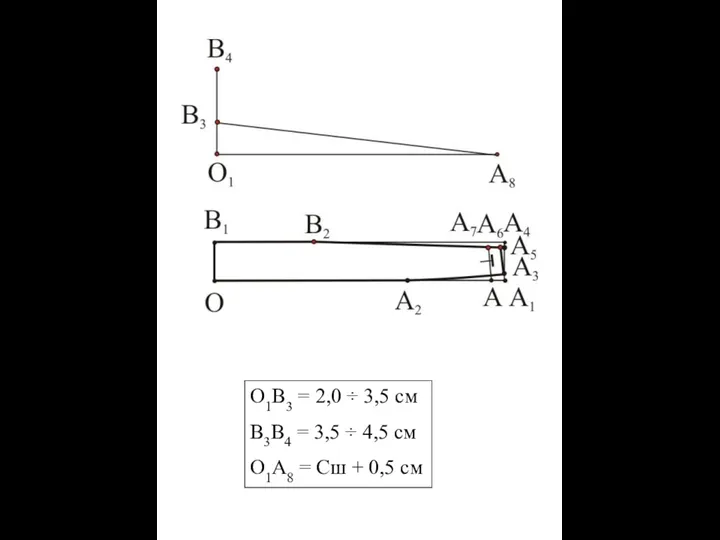 О1В3 = 2,0 ÷ 3,5 см В3В4 = 3,5 ÷