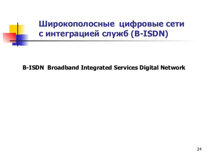 Широкополосные цифровые сети с интеграцией служб (B-ISDN) B-ISDN Broadband Integrated Services Digital Network