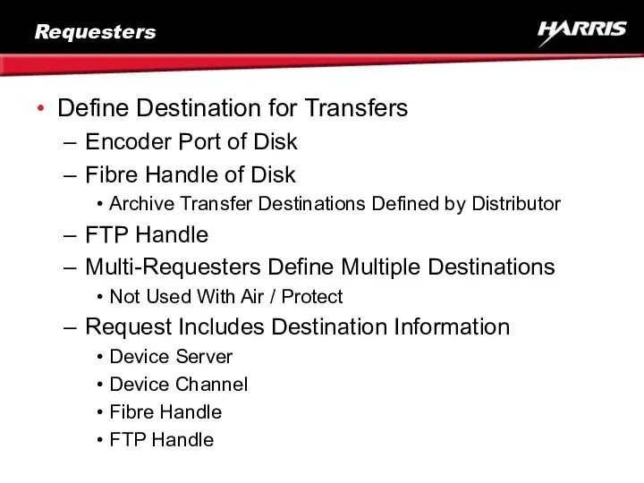 Requesters Define Destination for Transfers Encoder Port of Disk Fibre