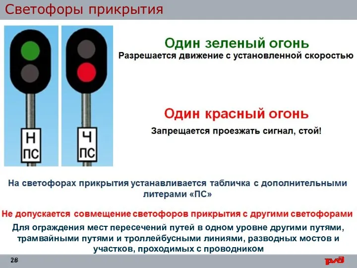 Светофоры прикрытия Для ограждения мест пересечений путей в одном уровне