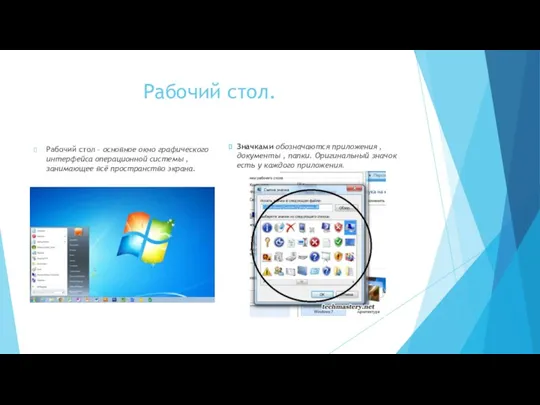 Рабочий стол. Рабочий стол – основное окно графического интерфейса операционной