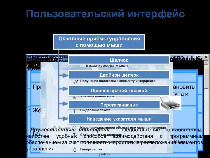 Пользовательский интерфейс Пользовательский интерфейс - это совокупность средств и правил