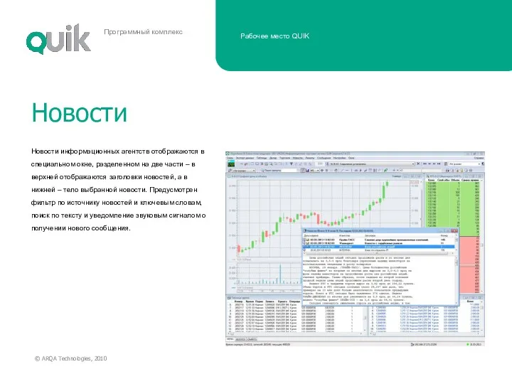 Новости информационных агентств отображаются в специальном окне, разделенном на две