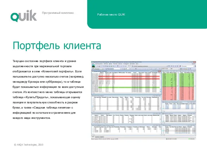 Текущее состояние портфеля клиента и уровня задолженности при маржинальной торговле