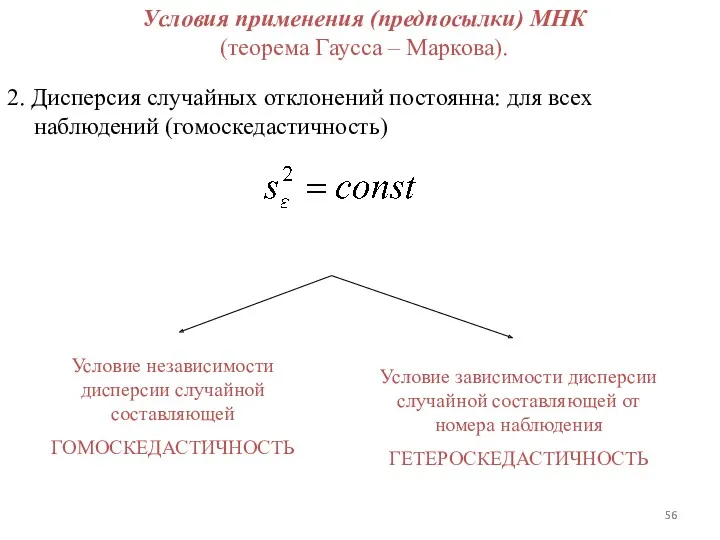 Условия применения (предпосылки) МНК (теорема Гаусса – Маркова). 2. Дисперсия
