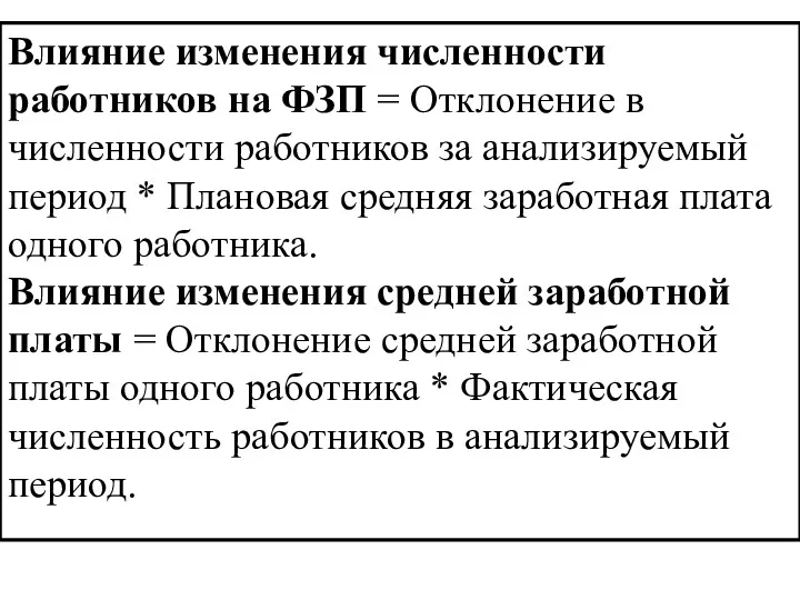 Влияние изменения численности работников на ФЗП = Отклонение в численности