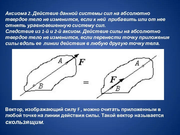 Аксиома 2. Действие данной системы сил на абсолютно твердое тело