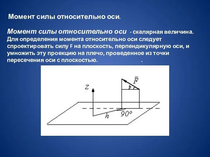 Момент силы относительно оси. Момент силы относительно оси - скалярная