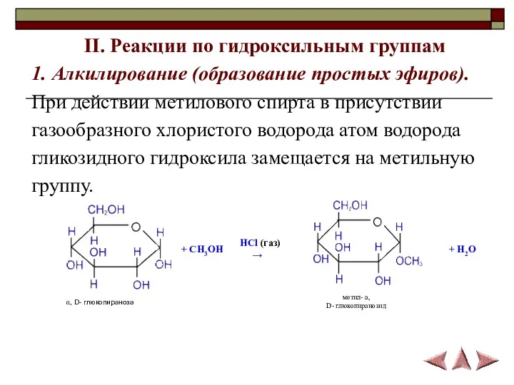 II. Реакции по гидроксильным группам 1. Алкилирование (образование простых эфиров).