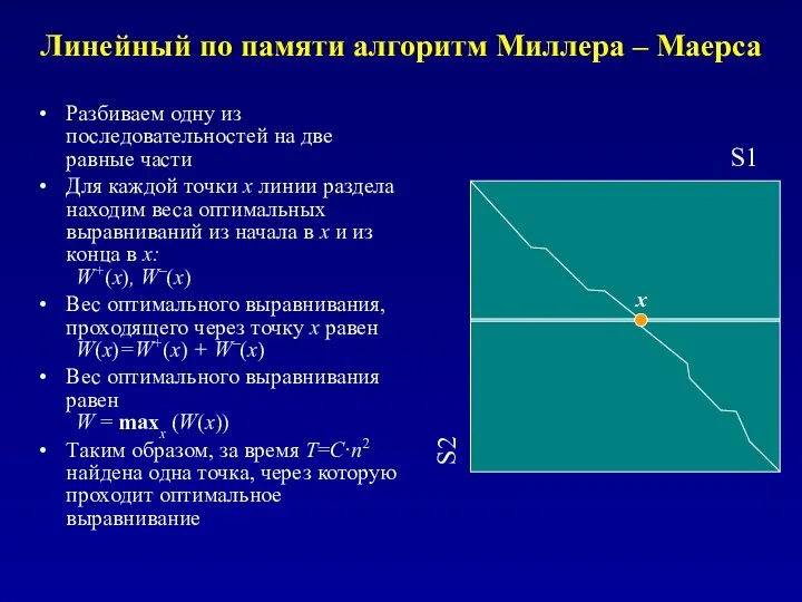 Линейный по памяти алгоритм Миллера – Маерса Разбиваем одну из