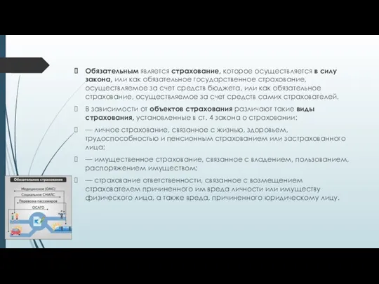 Обязательным является страхование, которое осуществляется в силу закона, или как обязательное государственное страхование,