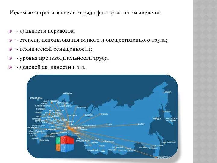 Искомые затраты зависят от ряда факторов, в том числе от: