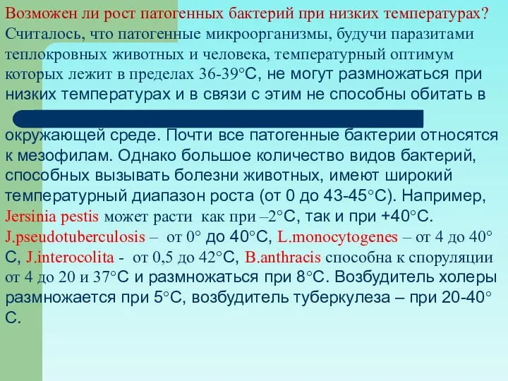 Возможен ли рост патогенных бактерий при низких температурах? Считалось, что