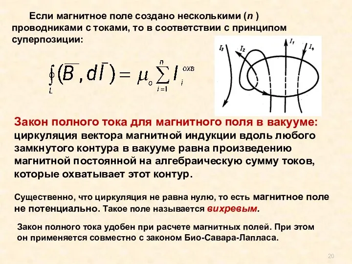 Если магнитное поле создано несколькими (n ) проводниками с токами,