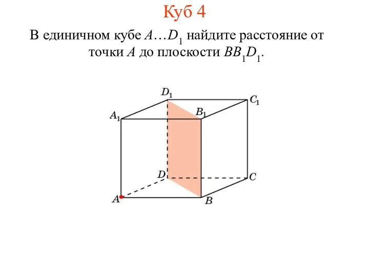 В единичном кубе A…D1 найдите расстояние от точки A до плоскости BB1D1. Куб 4