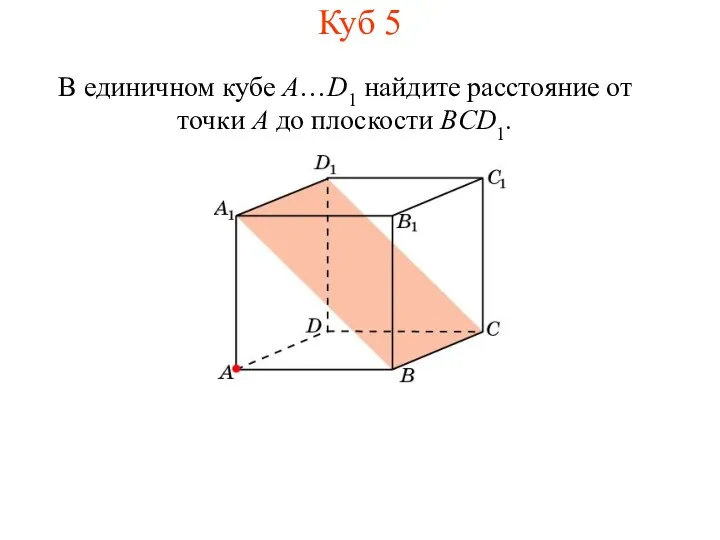 В единичном кубе A…D1 найдите расстояние от точки A до плоскости BCD1. Куб 5