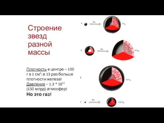 Строение звезд разной массы Плотность в центре – 100 г