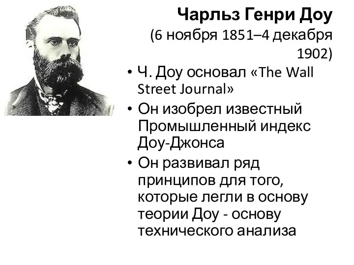 Чарльз Генри Доу (6 ноября 1851–4 декабря 1902) Ч. Доу