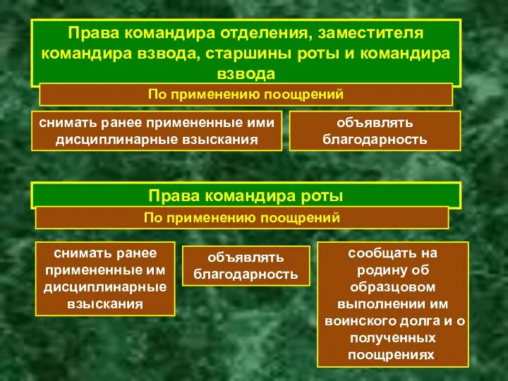 Права командира отделения, заместителя командира взвода, старшины роты и командира