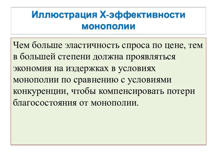 Иллюстрация Х-эффективности монополии Чем больше эластичность спроса по цене, тем